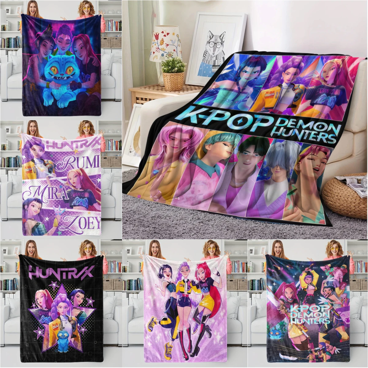 

Одеяло K-Pop Demon Hunters, популярное фланелевое одеяло Rumi Mira Zoey с принтом, веер, подарки, одеяло для дома, отдыха, кемпинга, путешествий, термобелье