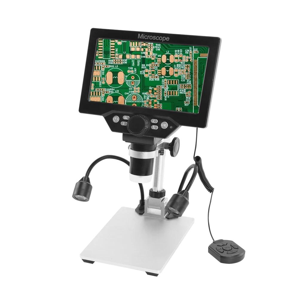 Microscope numérique B1200, 12MP, écran LCD HD 7 pouces, puce Taiwan Lingtong, grossissement 1-1200, support en métal avec 2 auxiliaires