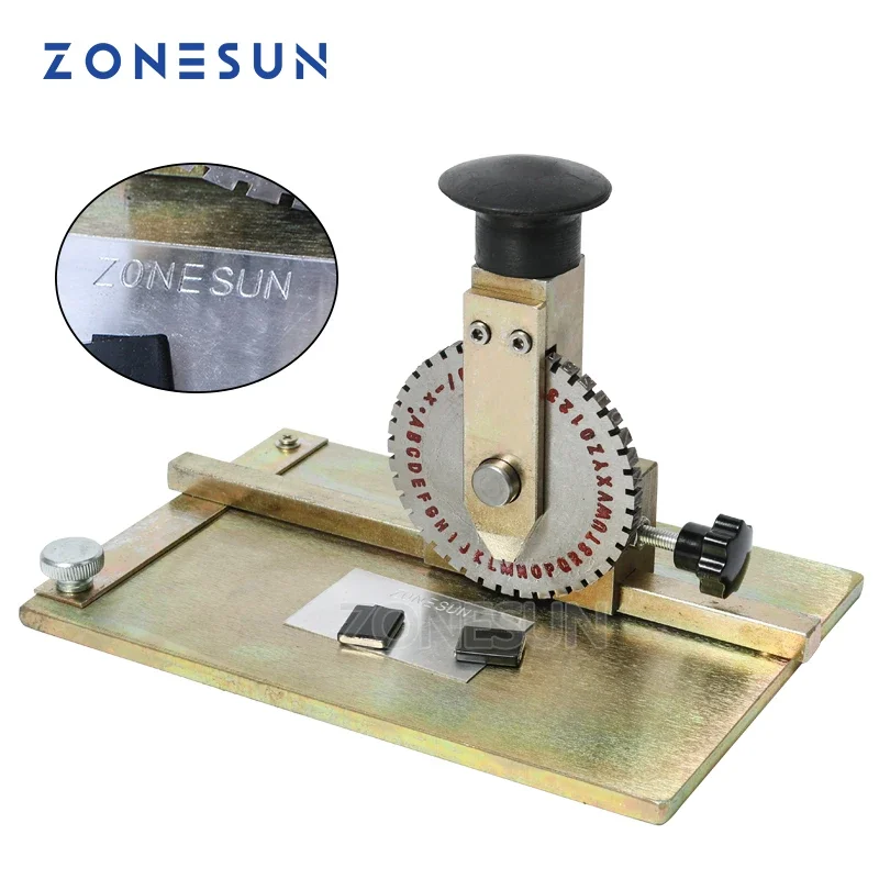 ZONESUN Manual Metal Stamping Marking Machine Deboss Embossing Machine Dog Tag Metal Plate Stamping Embosser 6mm Letter Printing