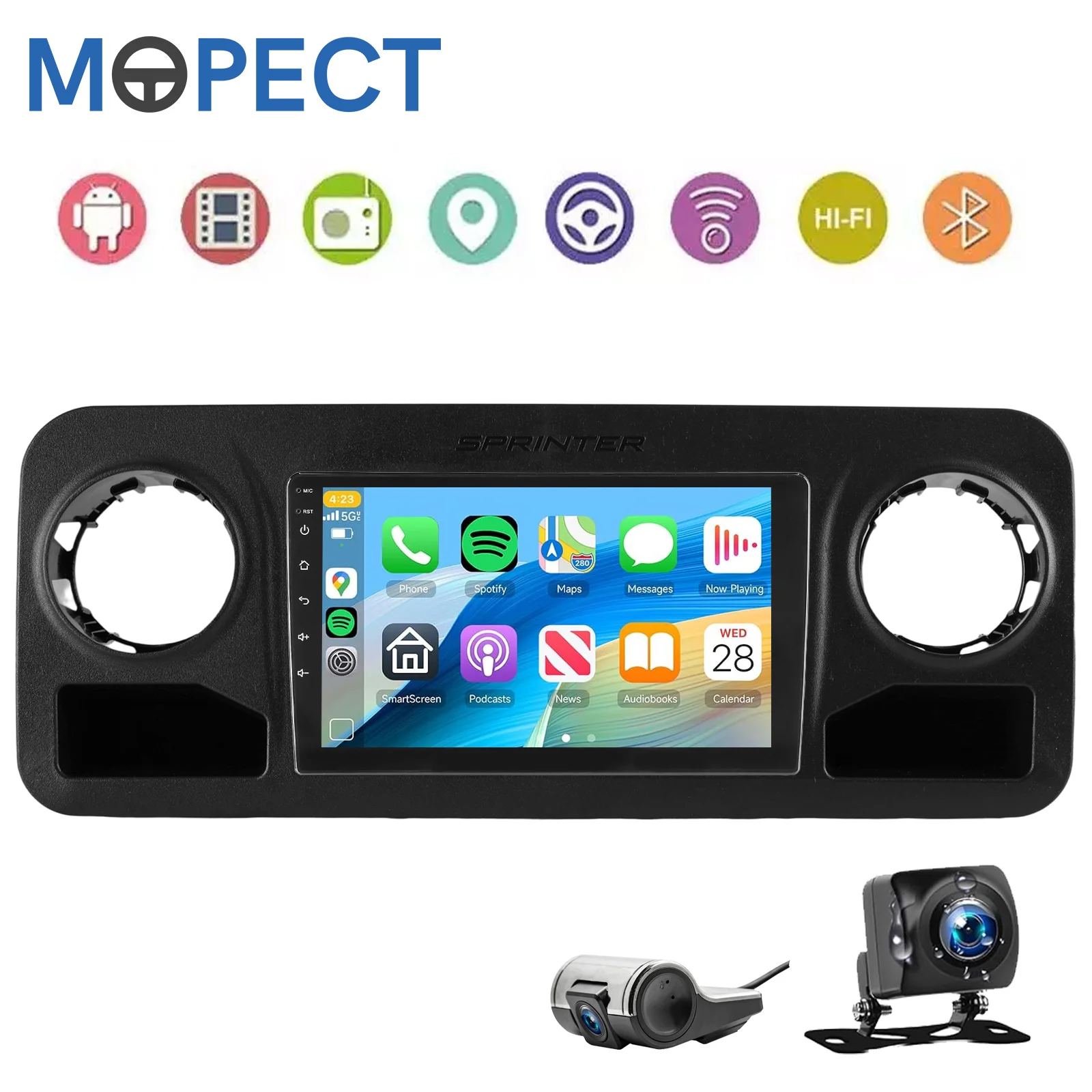 MOPECT Plug and Play Android 15 Carplay Auto 4+64GB/4+128GB BT Radiospeler voor Mercedes Benz Sprinter Spinway W907 2019 - 2023