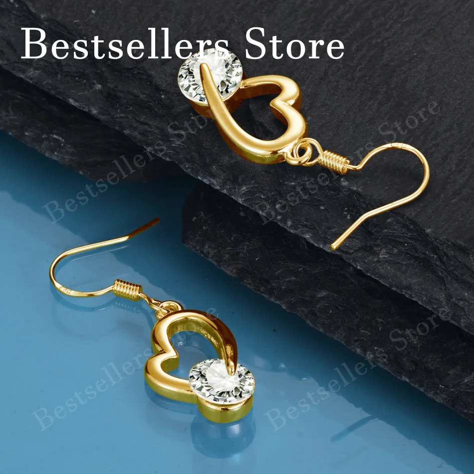 Exquisite 18K Gold-Plated Openwork Heart Zircon Earrings – Fashionable Women's Jewelry for Weddings and Parties