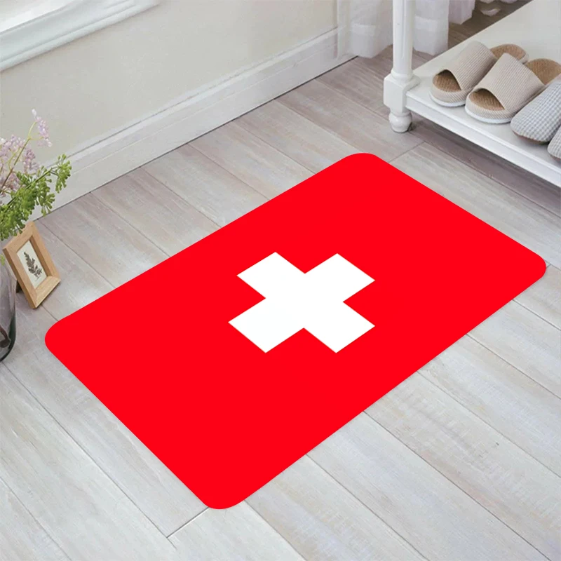 

Switzerland Flag Floor Mat Room Rugs Doormat Entrance Door Kitchen Carpet Home Balcony Carpets Foot Rug Mats Bathroom Bath House