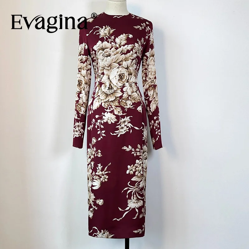 Evagina 2025 الخريف الأبيض الوردي التفاف الأرداف وقصة ضيقة مزاجه أنيقة غير مرنة الاستخدام اليومي فستان أنيق