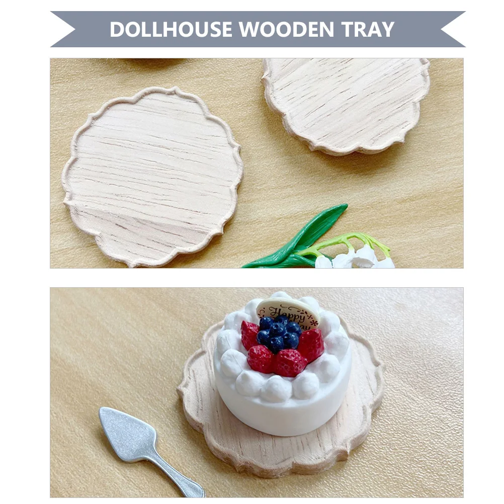 

Mini Wooden Tray Props House Decoration High-Quality Wood Material Realistic Miniature Khaki Flower Shape Desk Photo Props