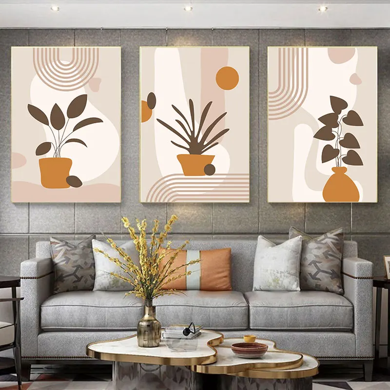 Abstract Color Block Potted Plants Leaves Canvas Art Poster Prints Fashion Wall Decorative Picture for Living Room Bedroom