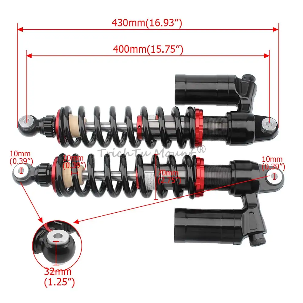 For Yamaha YFZ 450 2006-12 Honda Sportrax TRX400EX/TRX450ER/TRX450R ATV 430mm Motorcycle Nitro Front Shocks Absorbers