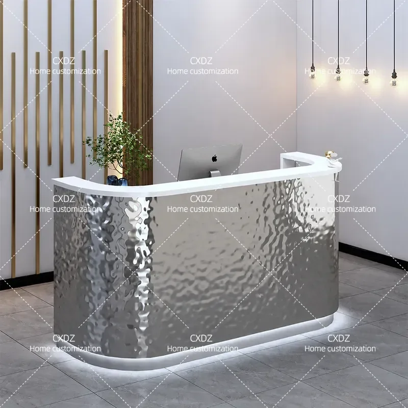 Brushed Stainless Steel Commercial Front Desk Reception Counter for Clothing Shop Bar Small Catering Barber Store Checkout