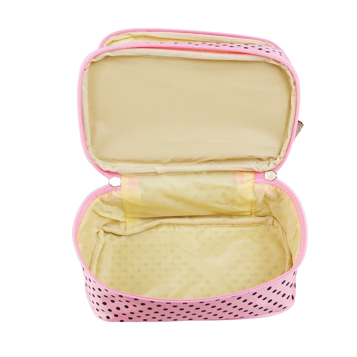 

Double Layer Bag Pink 20*14*11.5Cm Polyester Alloy Makeup Pouch Mirror Hand Strap Organizer Toiletry Bag For