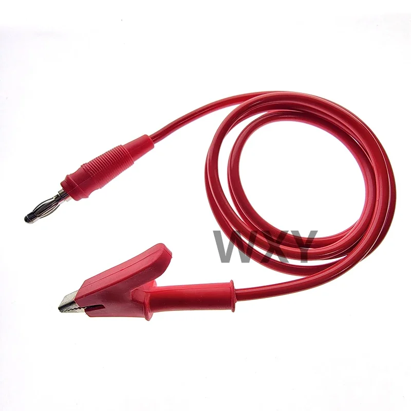 1pcs 4mm Banana Plug To Shrouded Alligator Clip Cable Leads 1M Soft Silicone Wire for Testing Probe