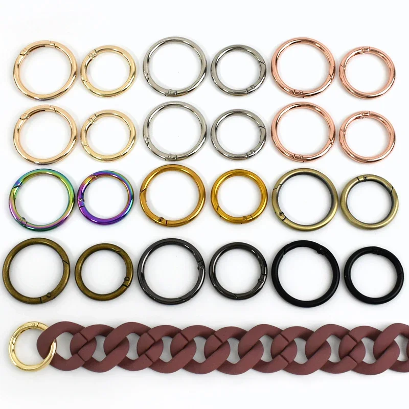 

10Pcs 10-50mm Bag Clips Metal O Ring Buckle Snap Hook Spring Clasps Round Keychain Openable Carabiner DIY Hardware Accessories