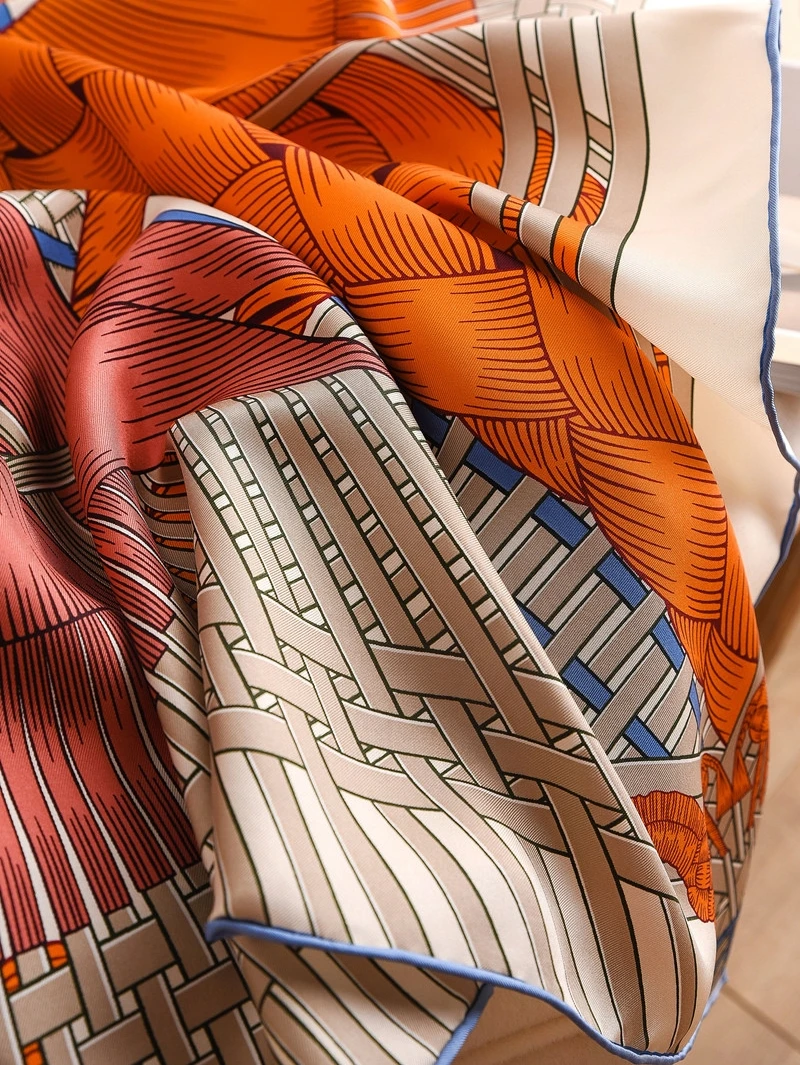 Orange Twill Mulberry Scarf Women Designer Square Bandanas Herm Rolled Shawls Foulard Accessories Headband 90CM Decoration Gift