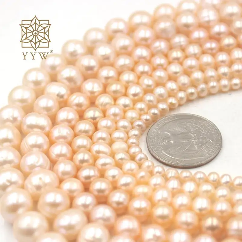 Slightly Round Natural Freshwater Orange Pink Pearl 4mm 6mm 8mm 10mm 11mm 12mm Loose Beads For Women Needlework Jewelry Making