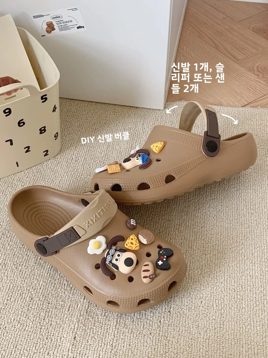 Thin Student Personali Cute Ins Puppy Dog Porous Shoes Men and Women Summer Outer Wear Eva Non-Slip Sandals