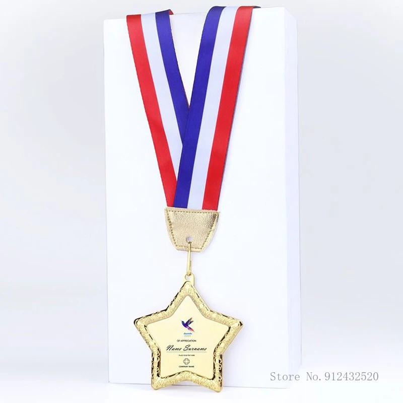 Creative Five Star Metal Hanging Neck Medal Outstanding, Excellent Employee, Annual Meeting Award, Commemorative Home Decor, 1Pc