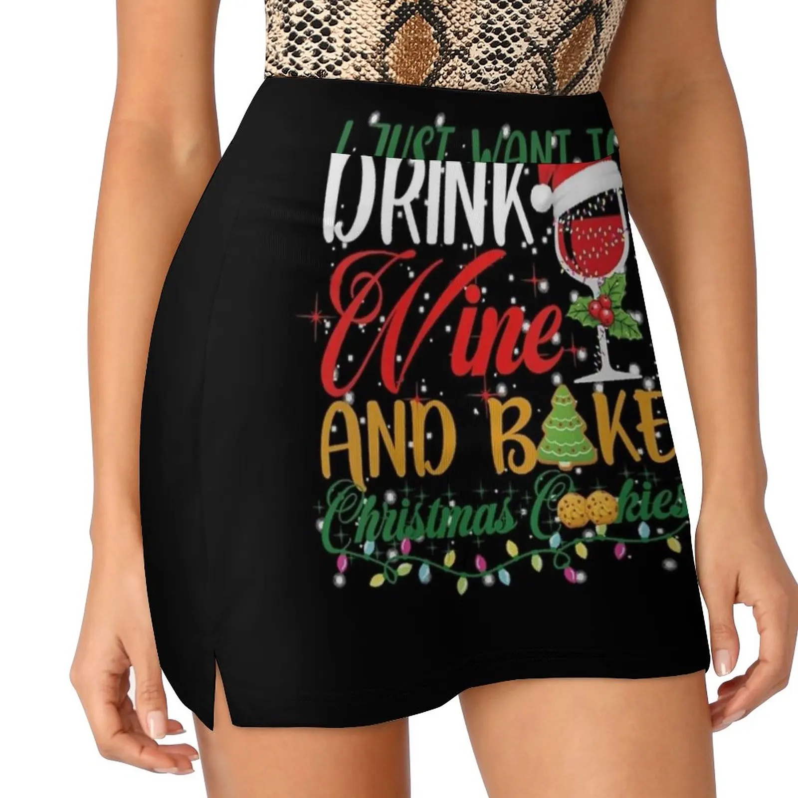 Womens I Just Want To Drink Wine And Bake Christmas Cookies Women's skirt Sport Skort Skirt With Pocket Fashion Korean Style