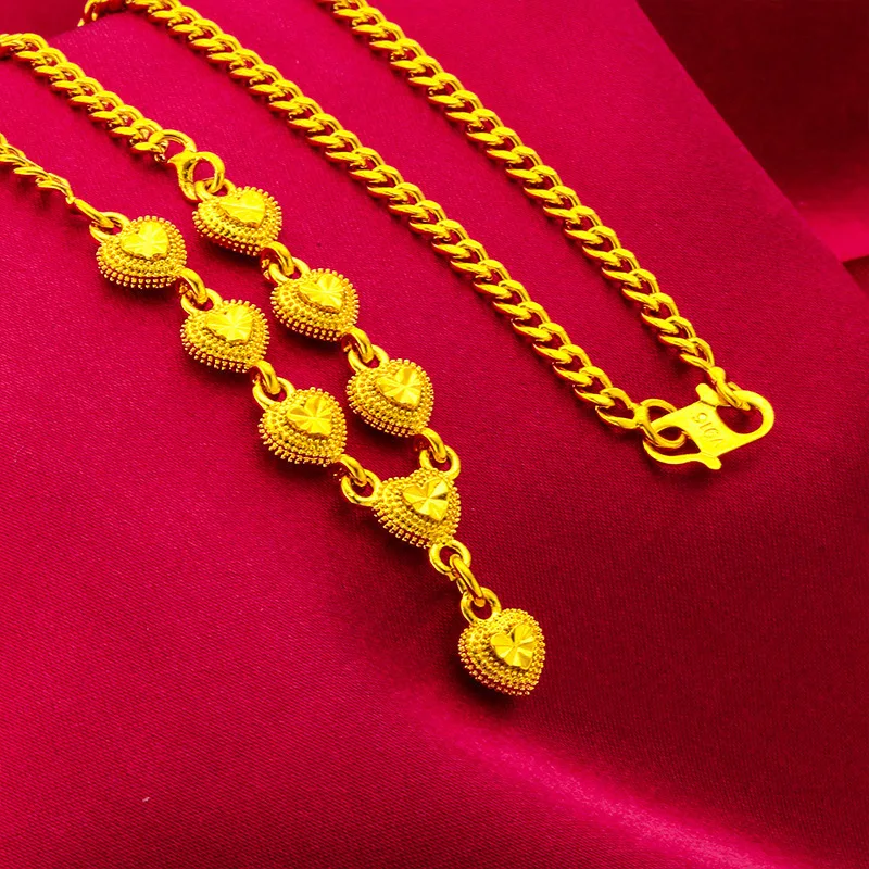 

Fashion Flat Heart Necklace for Women (24K AU999) - Double-Lined Heart Outline, Shiny-Matte Chain Mix, Travel Wear