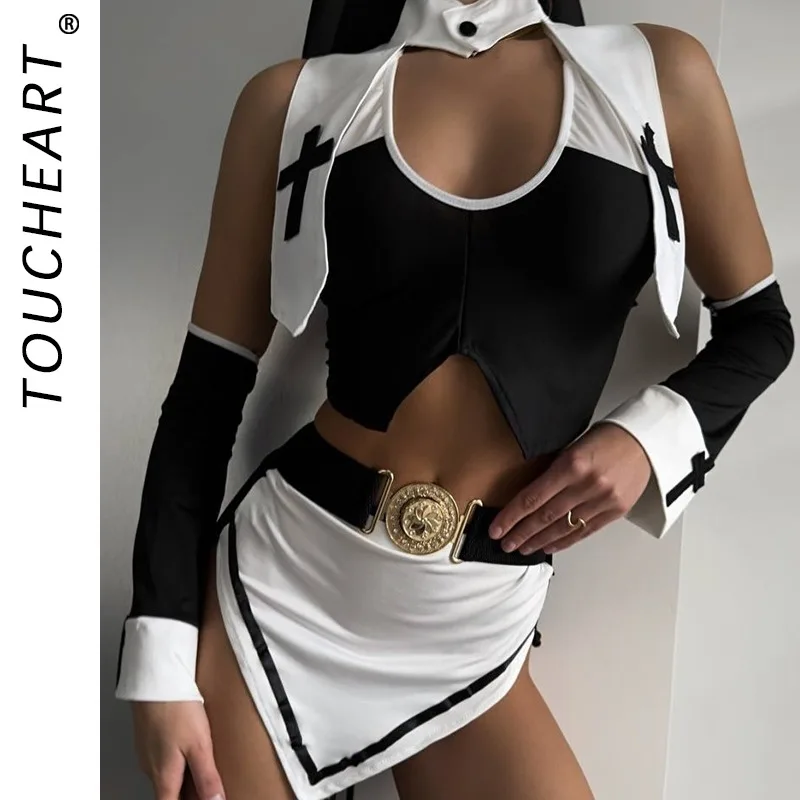 Kostum Biarawati Seksi Erotis Toucheart untuk Permainan Peran, Seragam Berlubang, Pakaian Dalam Dewasa dengan Selangkangan Terbuka, Menggoda dan Penuh Gairah