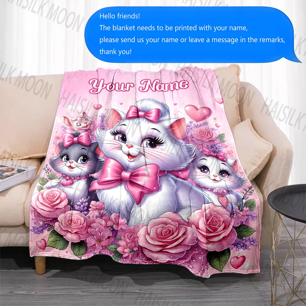 

Одеяло с индивидуальным именем, принт Disney Cat Marie, для дивана, кровати, путешествий, кемпинга, гостиной, офиса, стула и кровати, мягкие балансировки