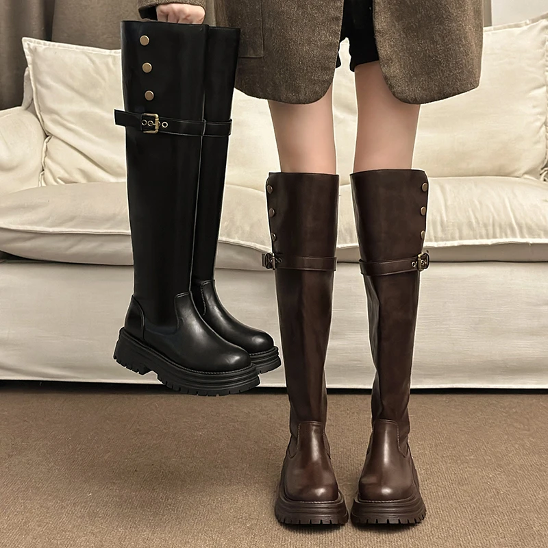 

Knee-high Thi Bot Long Tube Boots Women's Winter New Knight Boots Rough Heel Slimming Mella Sle High Tube Boots