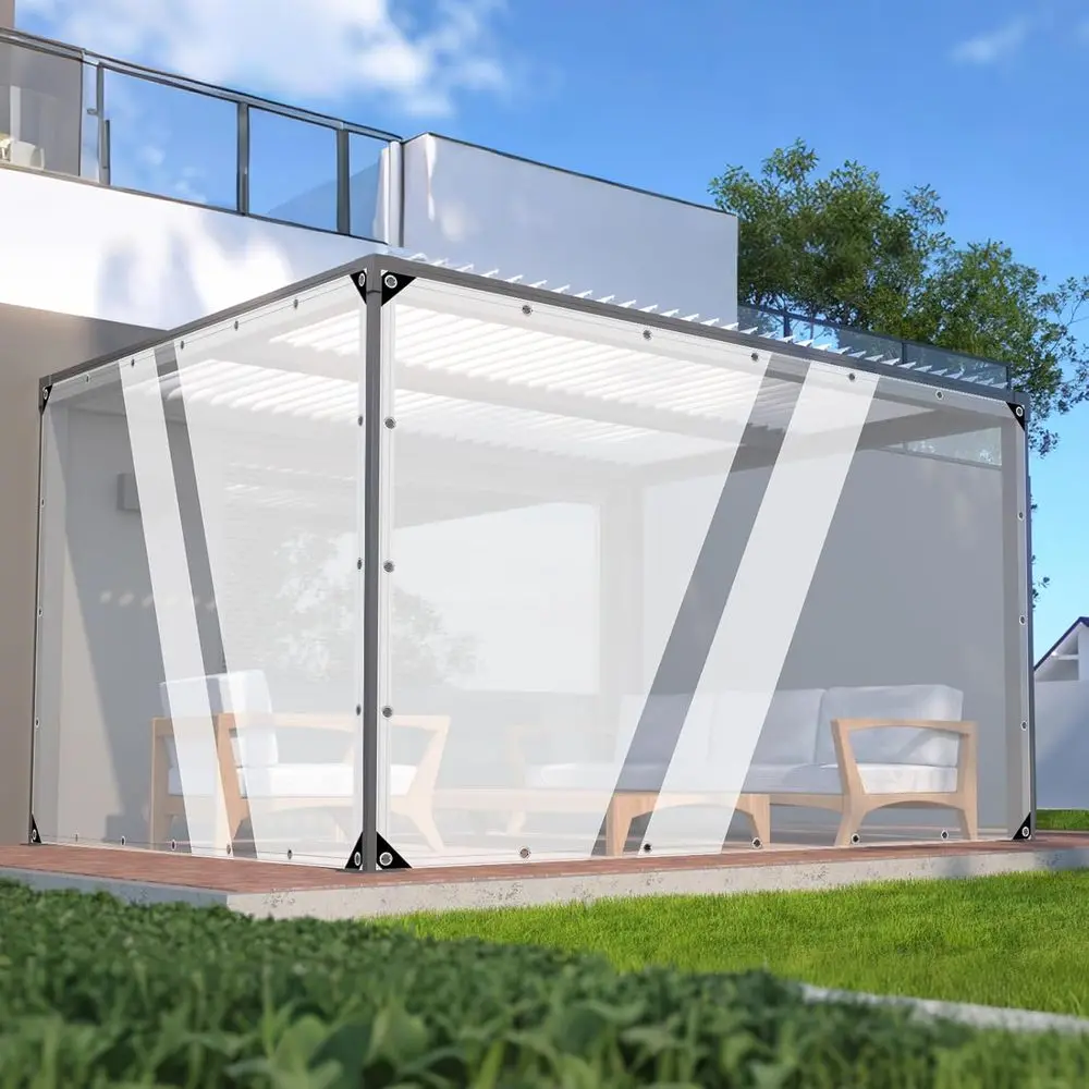 

8x20ft Clear Tarps with Grommets, 14 MiL Heavy Duty Waterproof with Reinforced Edge for Patio and Pavilion, Porch and Outdoor Ga