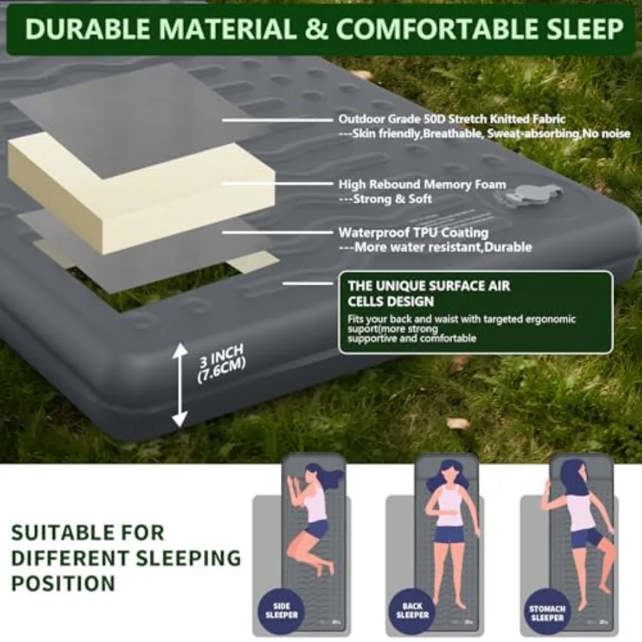 وسادة نوم رغوية معزولة سميكة 3 بوصة مع وسادة لحقيبة الظهر والمشي لمسافات طويلة 9.5 قيمة مرتبة للتخييم للسيارة