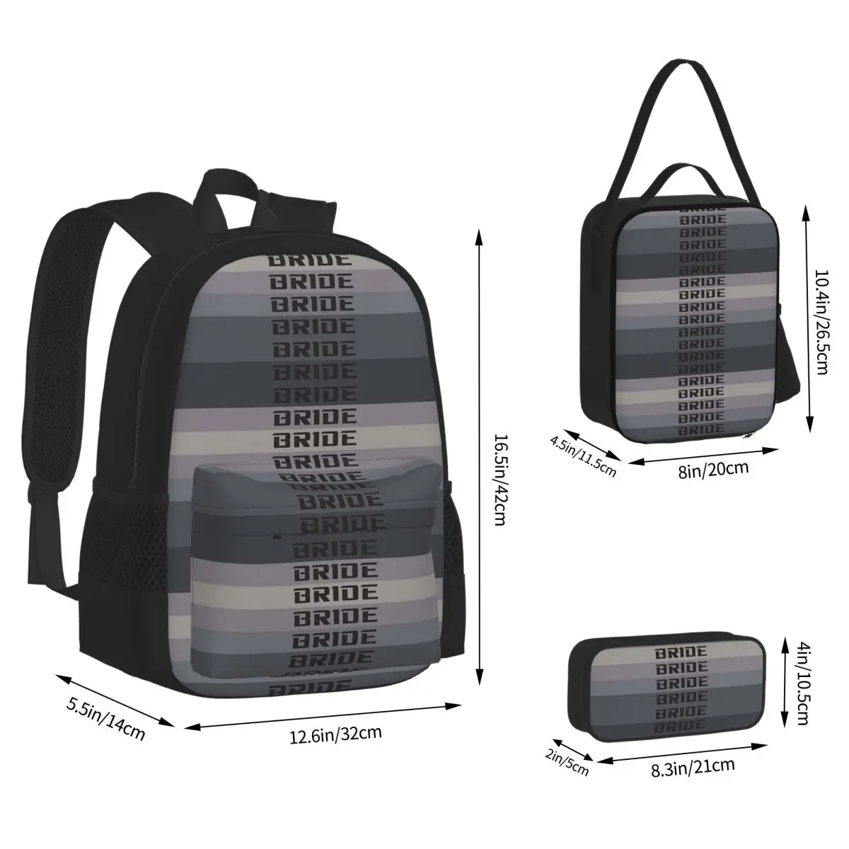 Bride Jdm Material Backpacks Boys Girls Bookbag School Bags Children Rucksack Lunch Bag Pen Bag Three-Piece Set