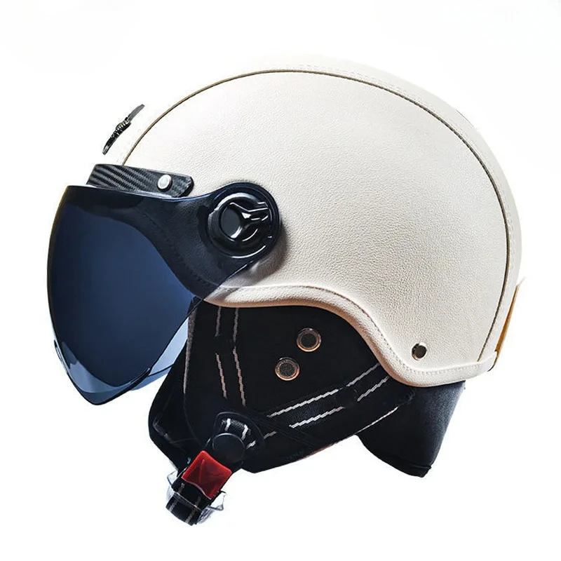 

Electric Motorcycle Helmet for Men and Women – All-Season Harley Half Helmet with Warm & Cold Proof Safety Racing Gear