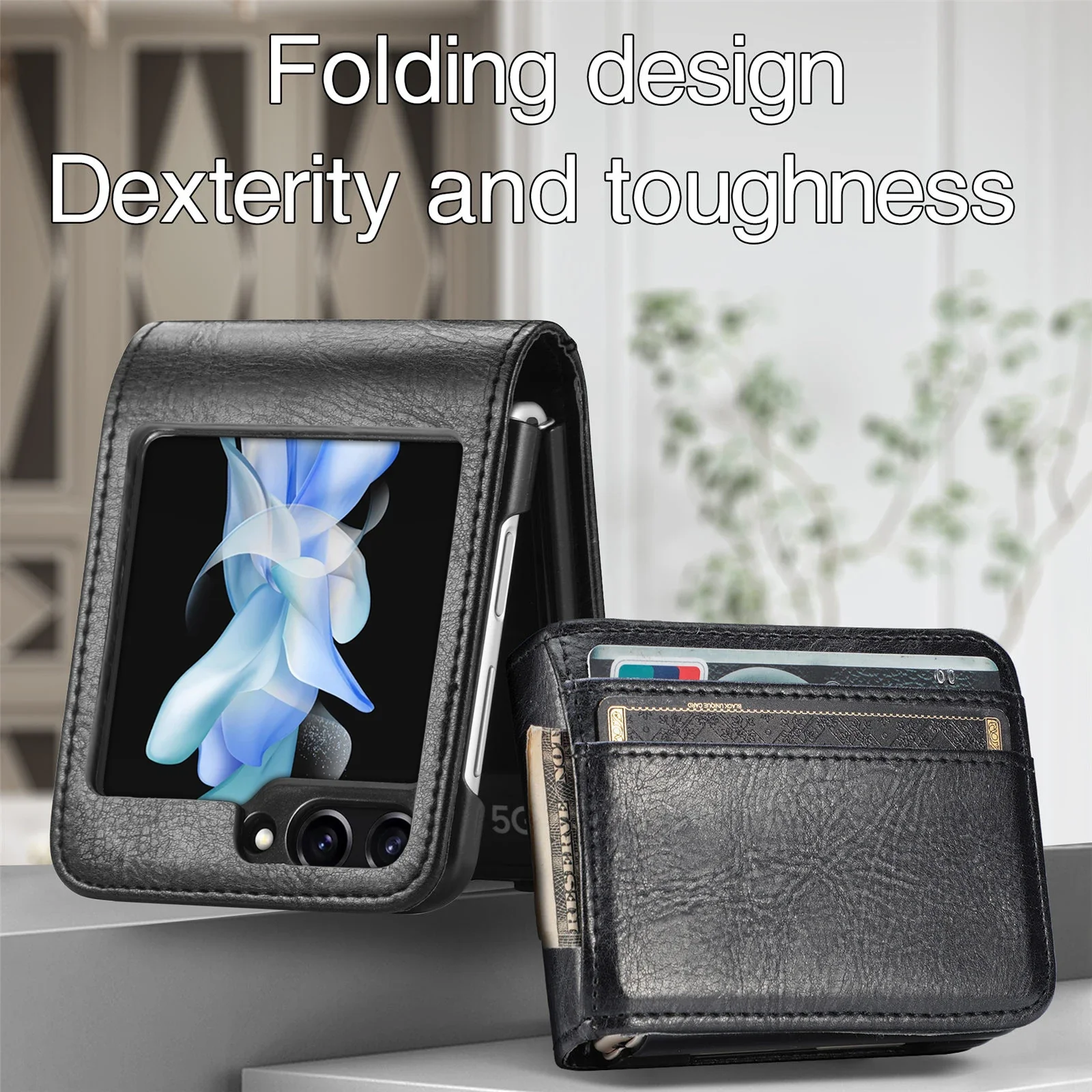 Leather Wallet Cover For Samsung Galaxy Z Flip 7 fe 6 5 4 3 2 Flip7 Flip6 Flip5 5G Phone Case with Card Holder Hinge Protection