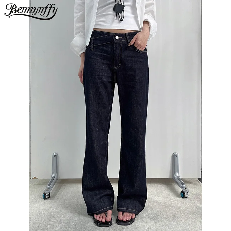 

Benuynffy Korean Vintage Rivet Pocket Flared Jeans Women 2026 Spring New Fashion Streetwear Slim All-Match Low Rise Denim Pants