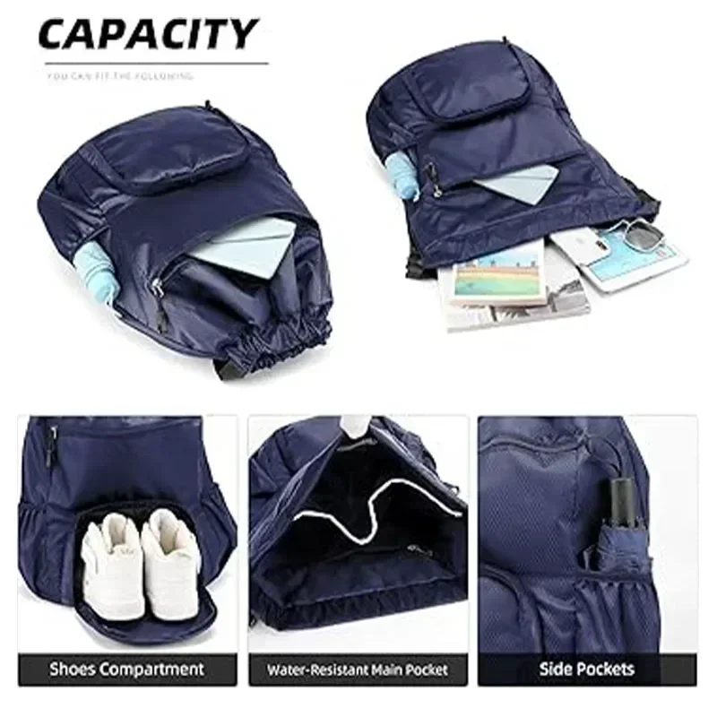 STE15 Backpack with Wet Pocket & Shoe Compartment, Water-Resistant Sports Gym Beach Swim String Bag for Women Men