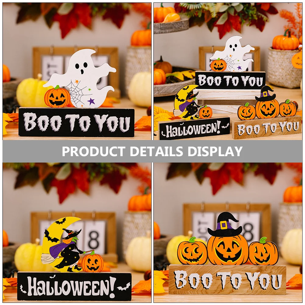 

3Pcs Halloween Wood Table Centerpiece Sign Flat Bottom Design Stable Placement Desktop Decoration Multiple Uses