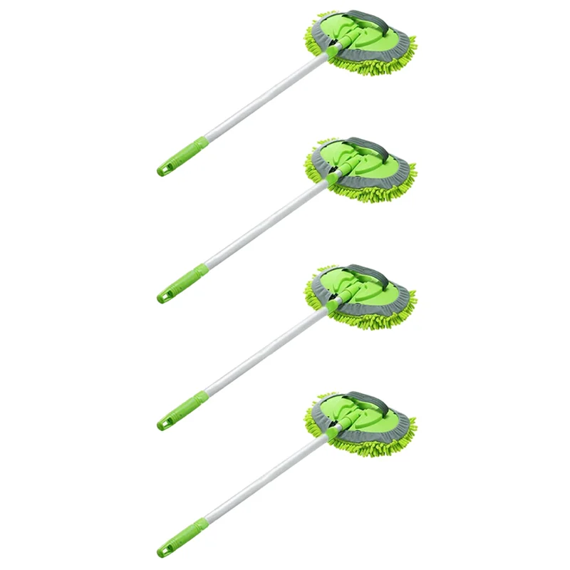 

ABOK-4X 2 In 1 Car Wash Mop Mitt With Long Handle, Chenille Microfiber Car Wash Dust Brush Extension Pole 24-46In