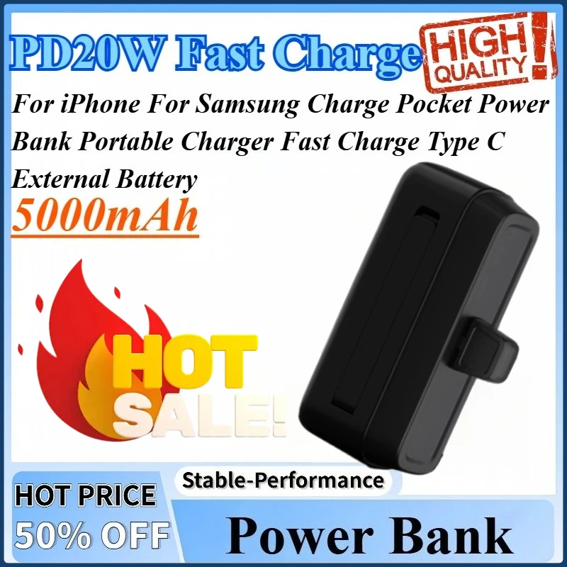 

5000mAh PD20W Portable Charger Type C Fast Charge External Battery For Samsung For iPhone Charge Pocket Power Bank