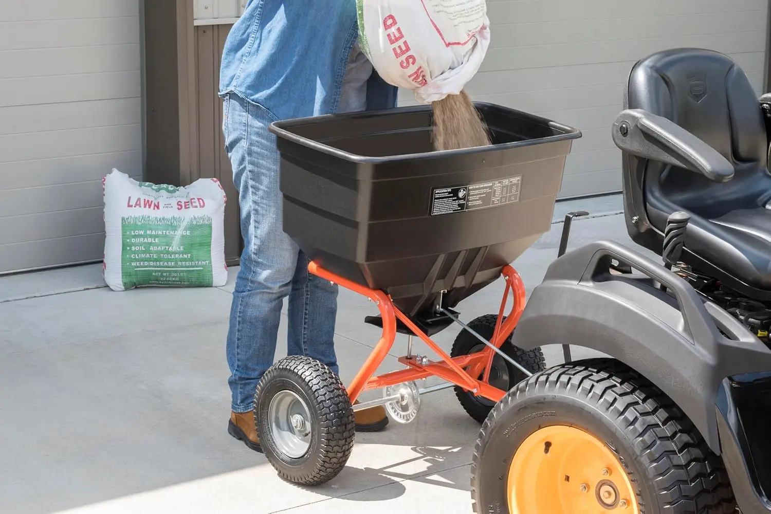 Tow-Behind Lawn & Garden Broadcast Spreader for Seed,Fertilizer,Salt,Ice Melt; Easy to use Flow Control from