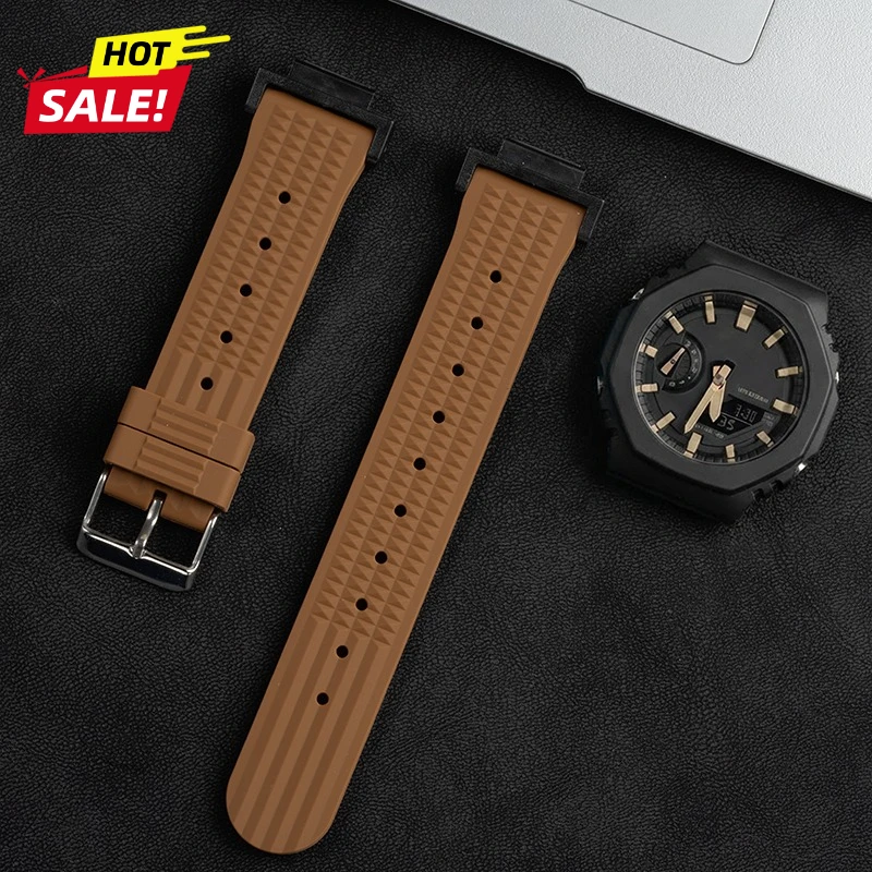 FKM Rubber Waffle Watch Strap for Casioak GA2100 DW5600 5000 5030 Sports Bracelet Fast Release Watchbands Accessories