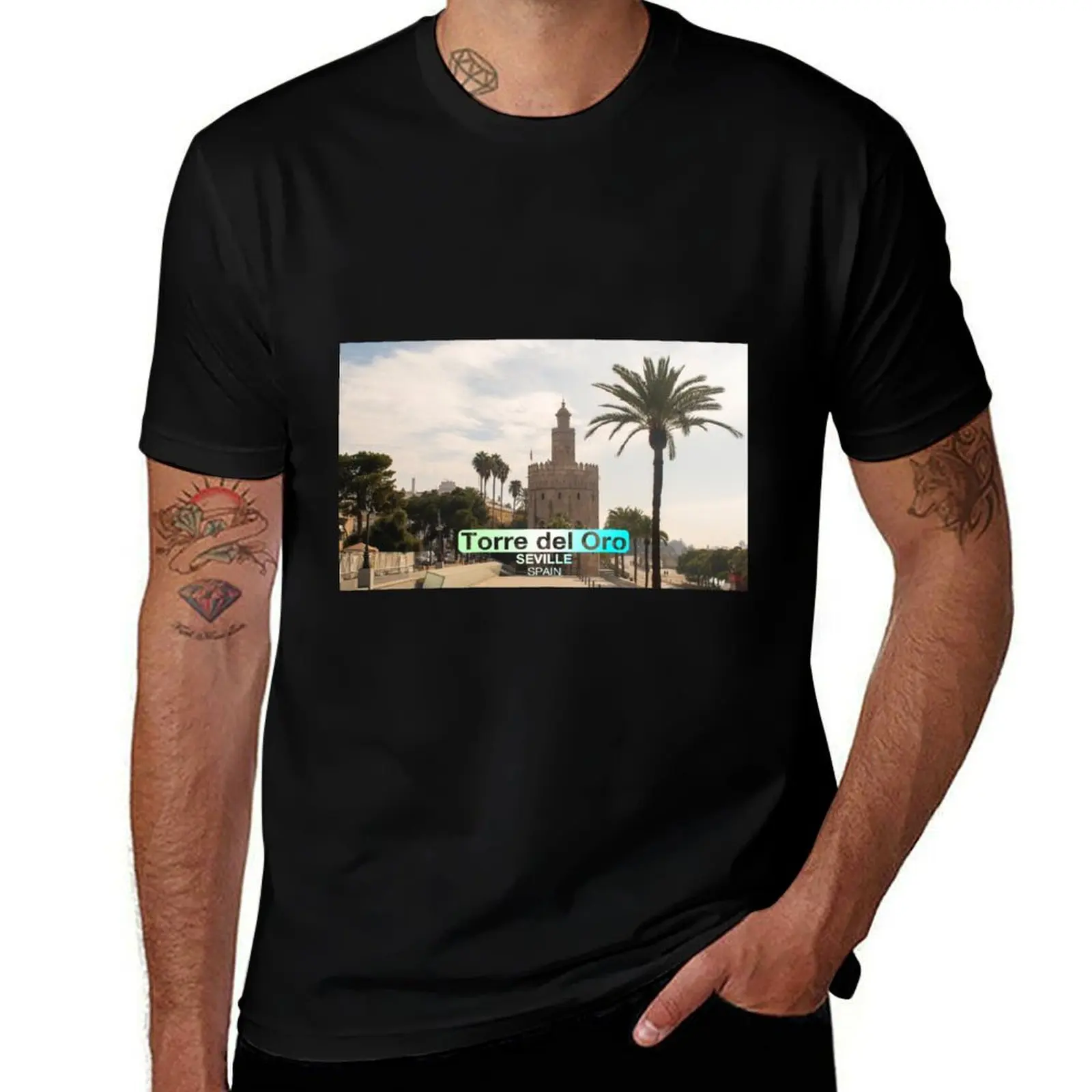 

Seville Spain Torre del Oro T-Shirt Personalized t-shirt summer clothes sports fans blanks mens plain t shirts