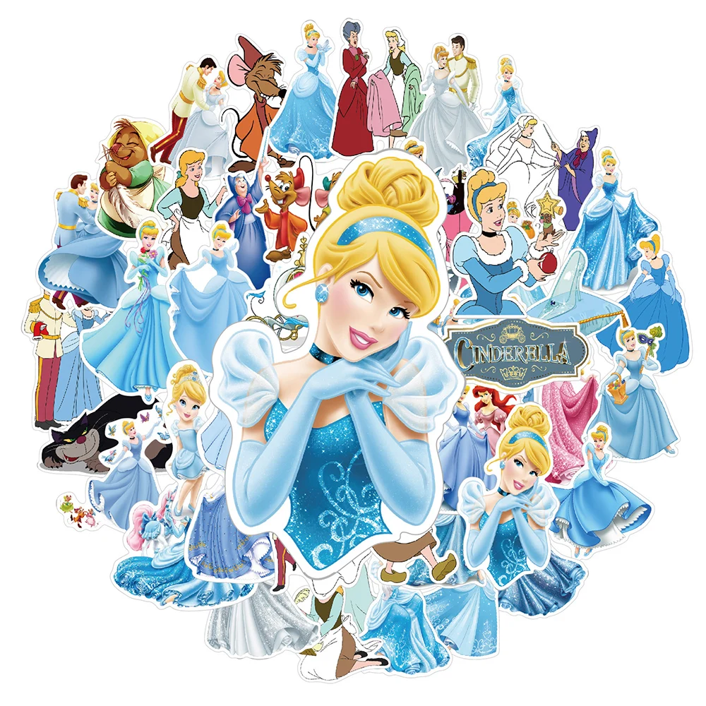 

10/30/50pcs Disney Kawaii Cinderella Princess Stickers for Laptop Luggage Notebook Phone Girls Cartoon Toy Decals Sticker Gift