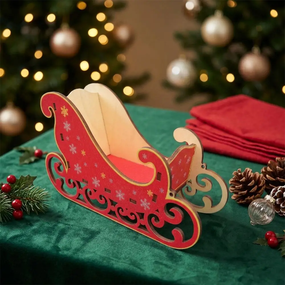 Snowflake Print Christmas Wooden Sleigh Ornament Sleigh Model Smooth Edge Santa Claus Sleigh Decor Stable Base Anti Deform