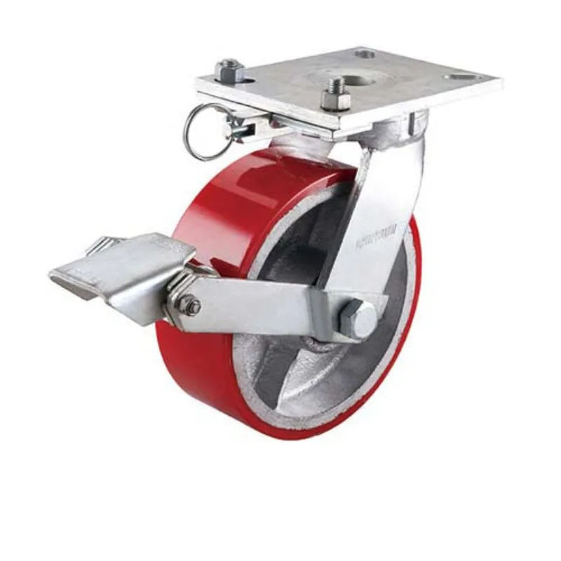 Swivel castors 6/8/10 inch heavy duty industrial carts Casters Cast iron core polyuretha castors with direction locks and brakes