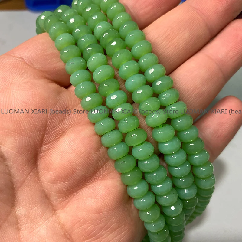 Natural Stone Beads 5X8MM Australian Jade color Green Chalcedony Loose Faceted Round Space Bead for Jewelry Making Diy Bracelet