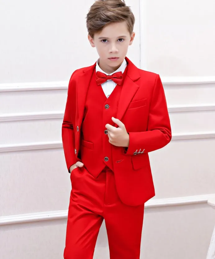 Flower Boys Formal Red Wedding Suit Kids Party Photograph Set Teenager Birthday Tuxedo Dress Children Graduation Show Costume