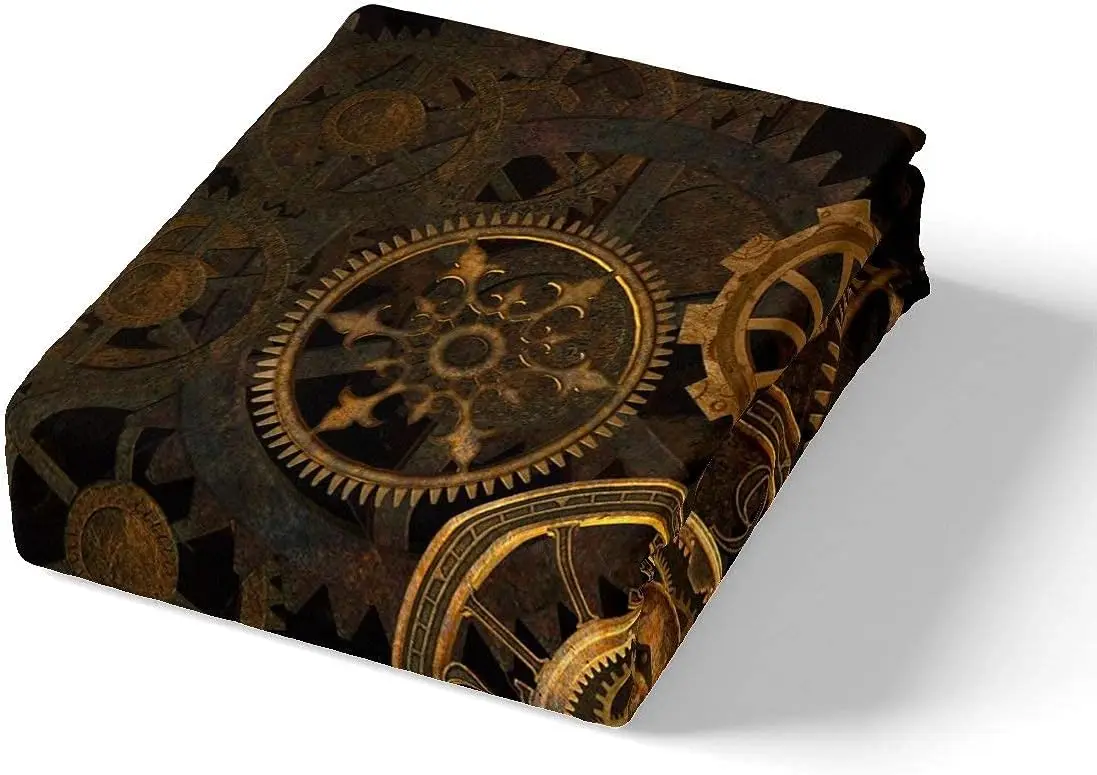 Steampunk Bedding Set Single Size 135x200cm Golden Industrial Gear Duvet Cover Black Mechanical Device Watches Quilt Cover