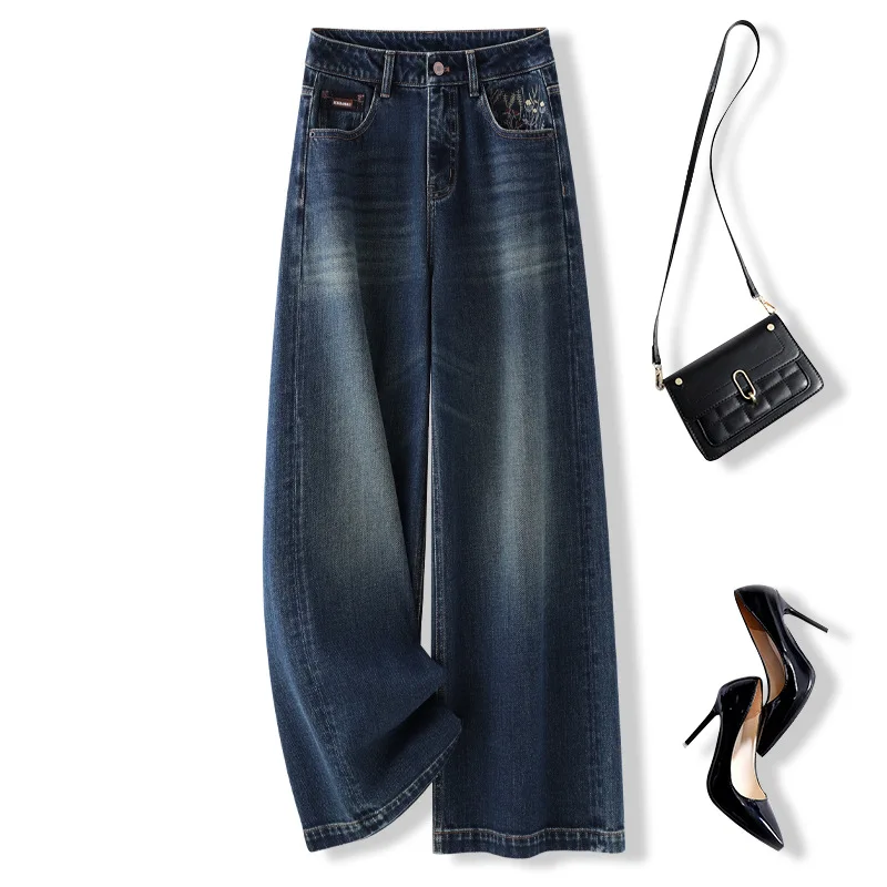 خريف موضة جديدة الراقية غسلها الدينيم السراويل الكورية نمط المرأة تنوعا عادية واسعة الساق السراويل العصرية #2