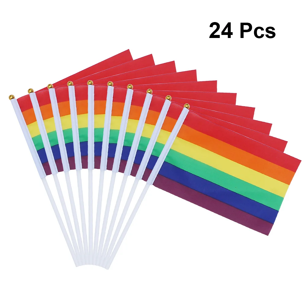

24Pcs Rainbow Polyester Hand Waving Flags Party Decorations 14x21cm Rainbow Waving Flag for Gay Pride
