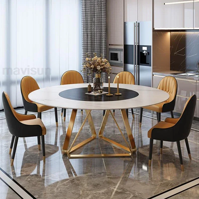Light Luxury Gold Dining Table Round Turntable 1.2/1.5m Dining Table Set 8 Chairs Minimalist Esstische Home Furniture GPF50YH - Image 5