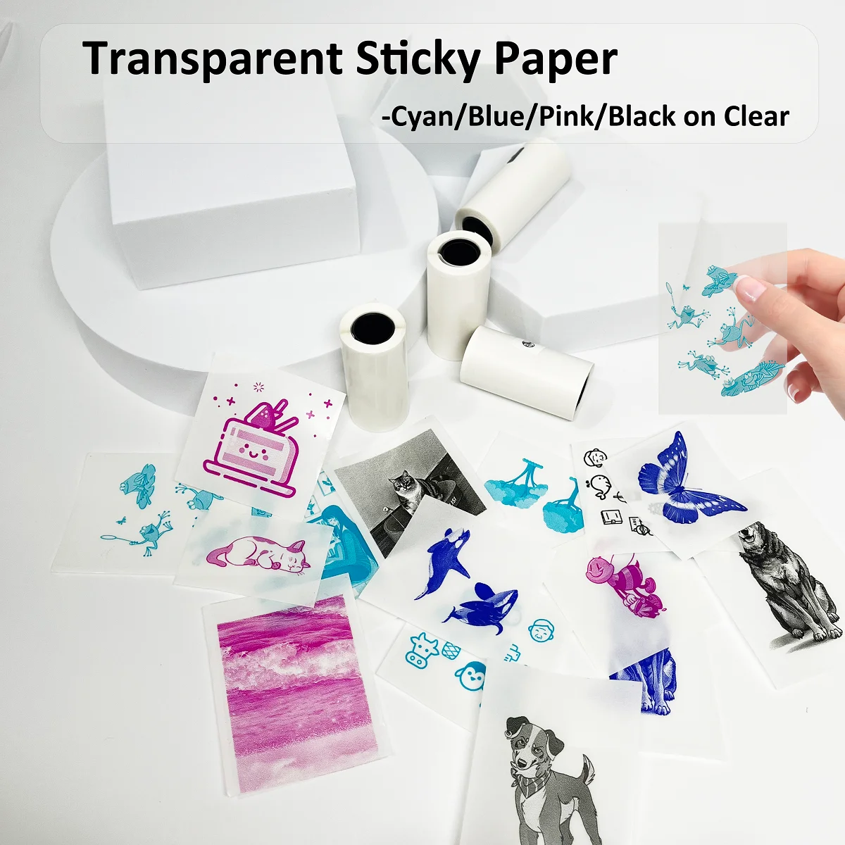 53mm Transparent Sticky Paper Cyan/Blue/Pink/Black On Clear For Phomemo/Memoking M02/T02 Mini Printer For DIY Journal Study Note