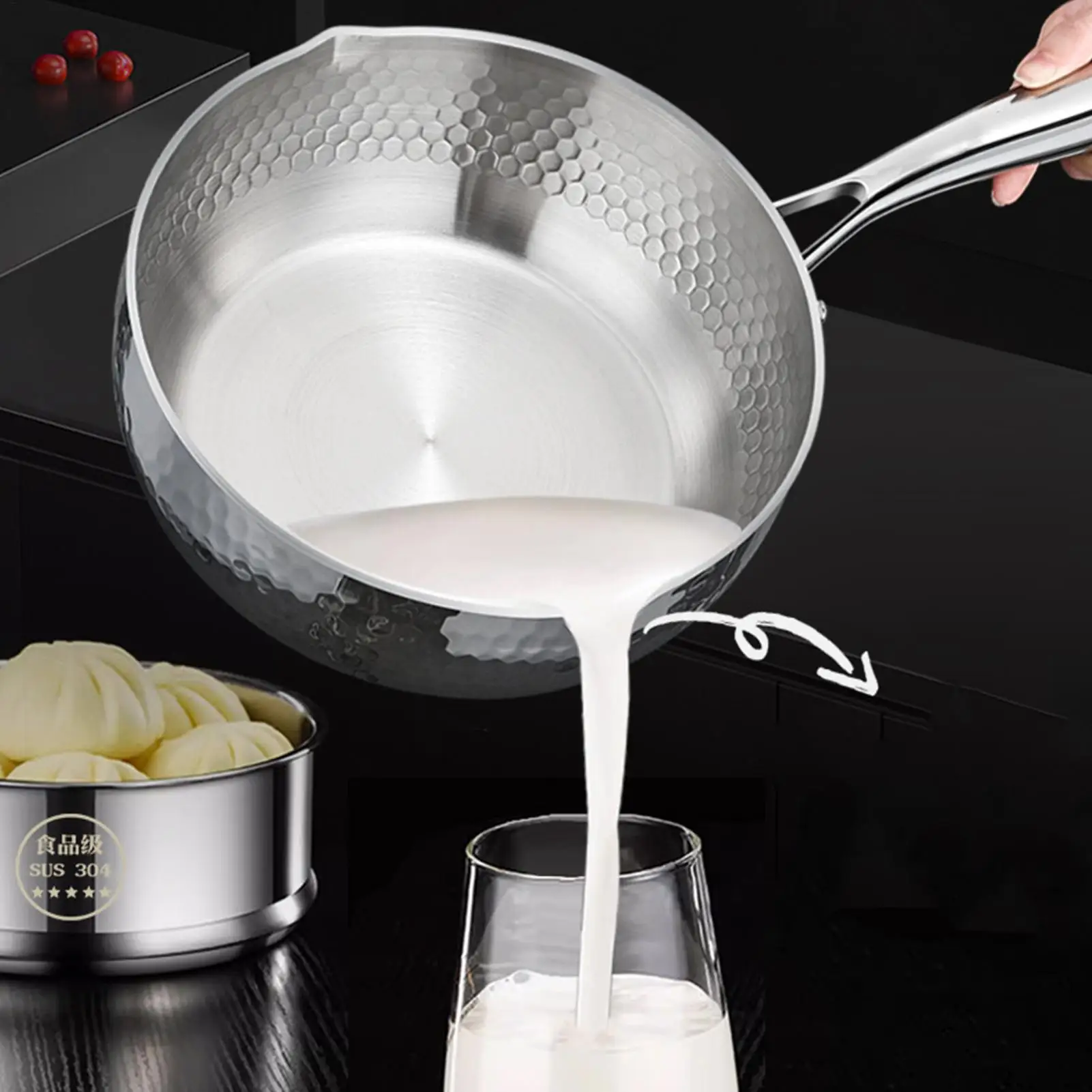 

Sauce Pan With Lid Non-Stick Stainless Steel Kitchen Cookware Saucepans Cooking Steaming Set For Frying Simmering Boiling