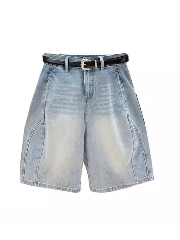 

High Waist Wide Leg Short Jeans Women's Summer Thin Loose Straight Five-Point Pants Fabric Comfortable plus Size