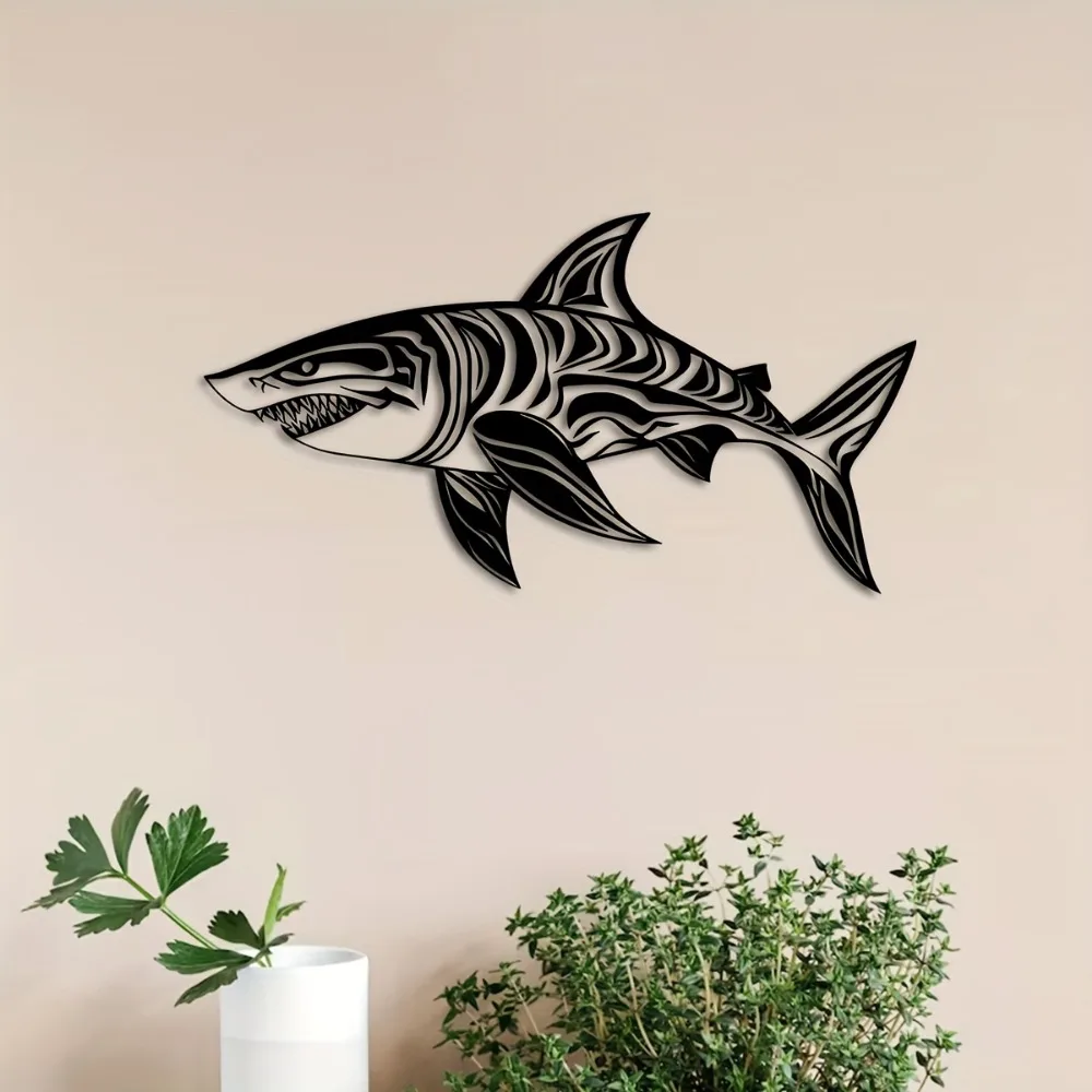 CIFBUY Metal Wall Art Shark Pattern Iron Decor Nautical Marine Life Ocean Theme Tropical Laser Cut Home Decoration Unique Housew