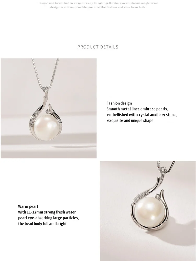 French style simple style natural fresh water pearl drop type diamond pendant s925 sterling silver necklace female